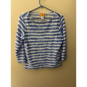 Ruby Rd. Petite Top Blue‎ White Striped 3/4 Sleeve (A621)